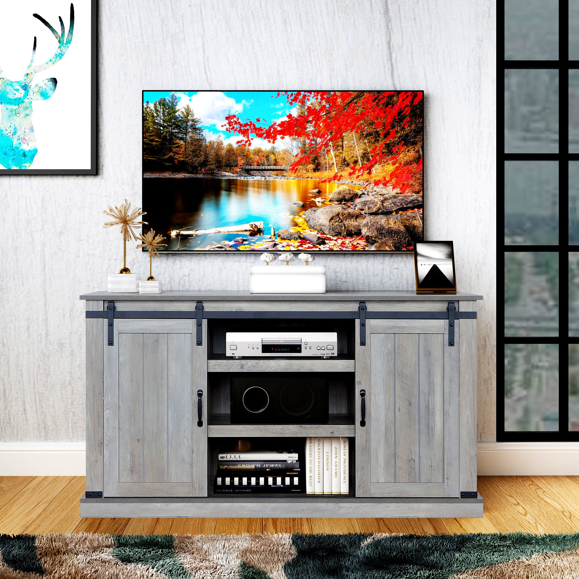 Barn door store tv stand